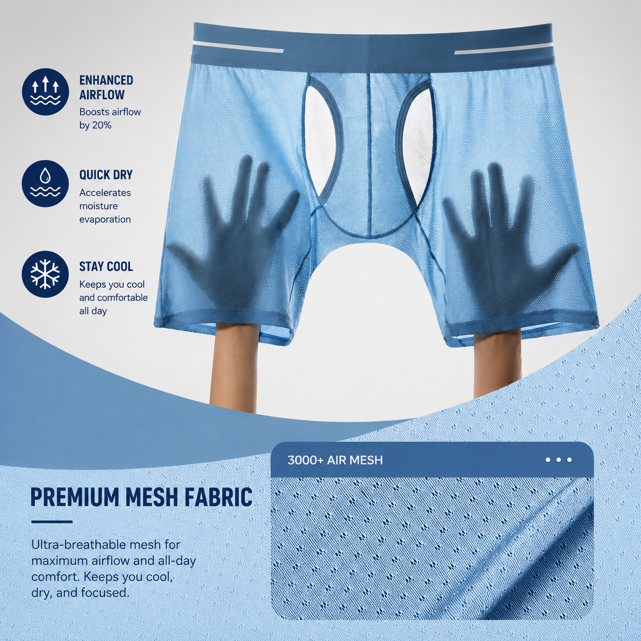 Long Boxer Briefs with Full Mesh Design – 3 Pack