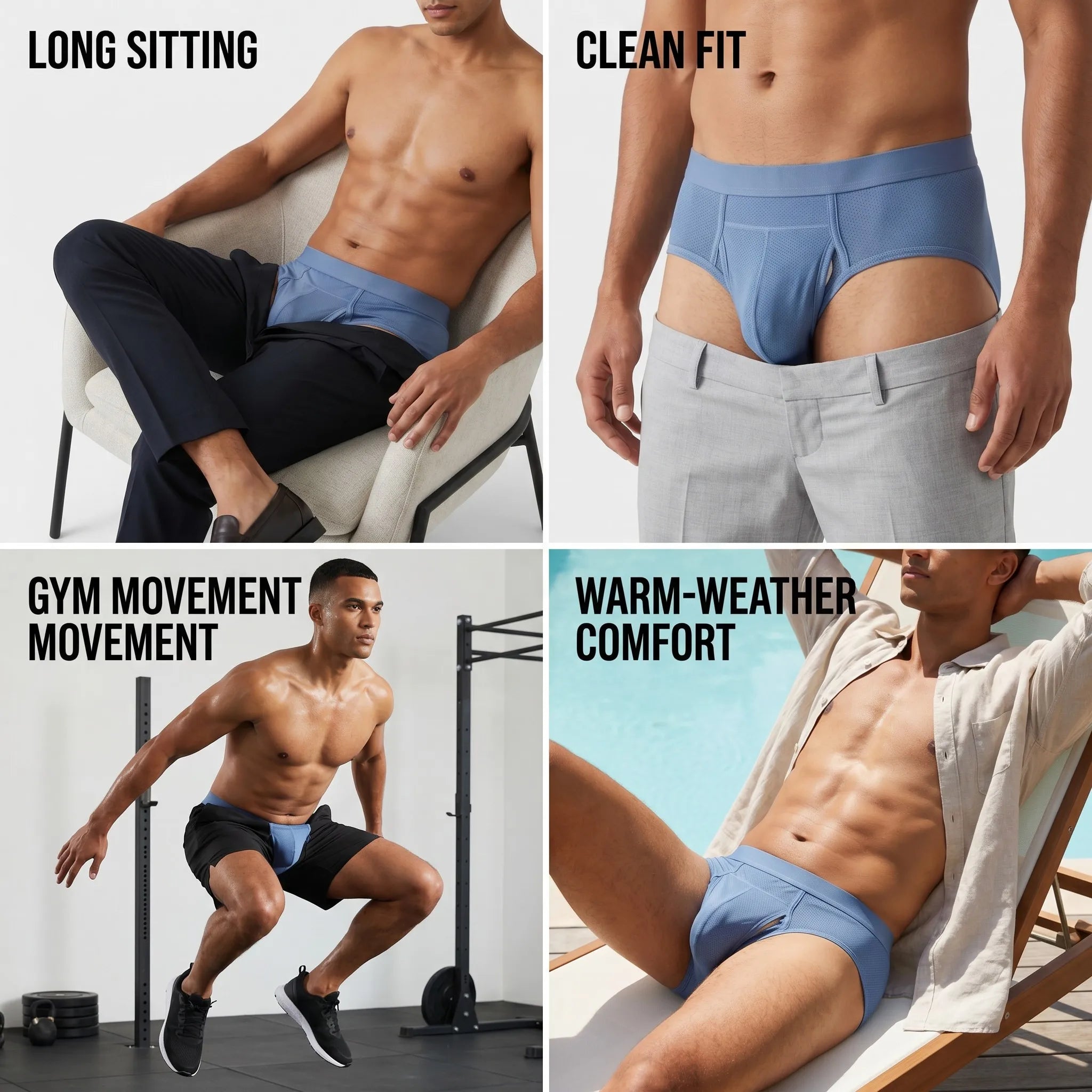 Ice Silk Open-Side Dual Pouch Briefs - 3 Pack