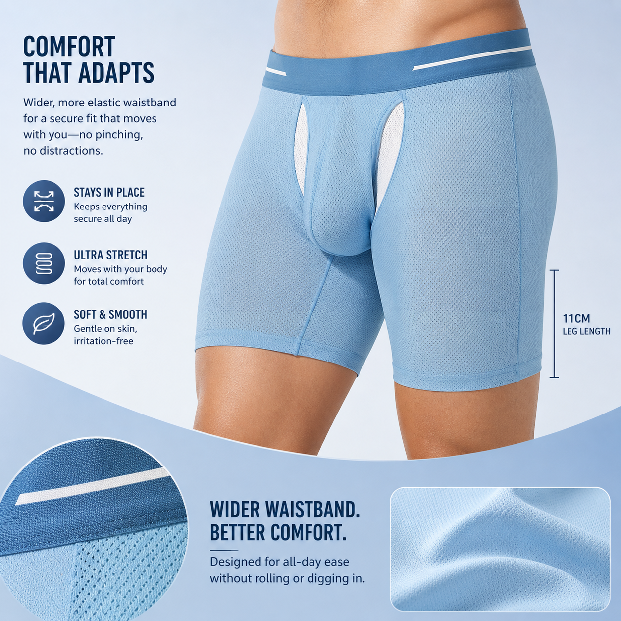 Long Boxer Briefs with Full Mesh Design – 3 Pack